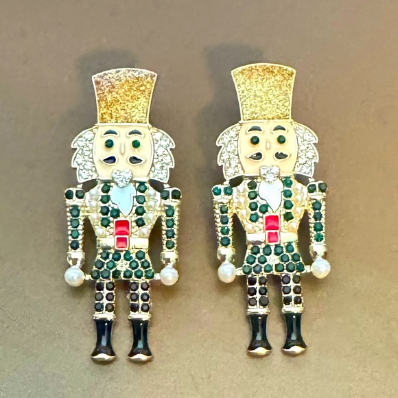 Rhinestone Christmas Nutcracker Soldier Colorful Holiday Glam Earrings - Picture 6 of 6